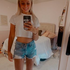 levi’s 501 high rise denim shorts